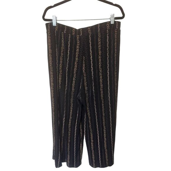 Chico’s Travelers Wide Leg Black Slinky Chain All Over Pattern Casual Pants Size - Picture 9 of 14
